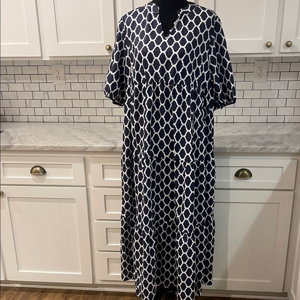 Emery Rose Dress Womens 2X Navy Blue Maxi New With Tags Bohemian Tiered Classic